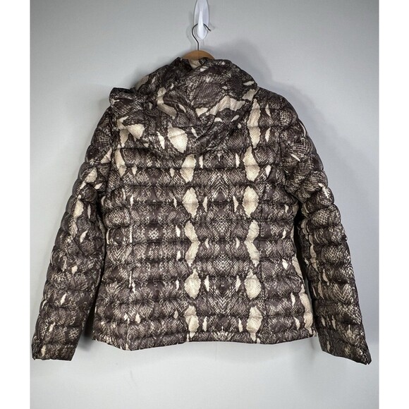 Calvin Klein Sz M Down Packable Coat Y2K Snakeskin Brown Leopard Warm Comfy - Picture 2 of 9